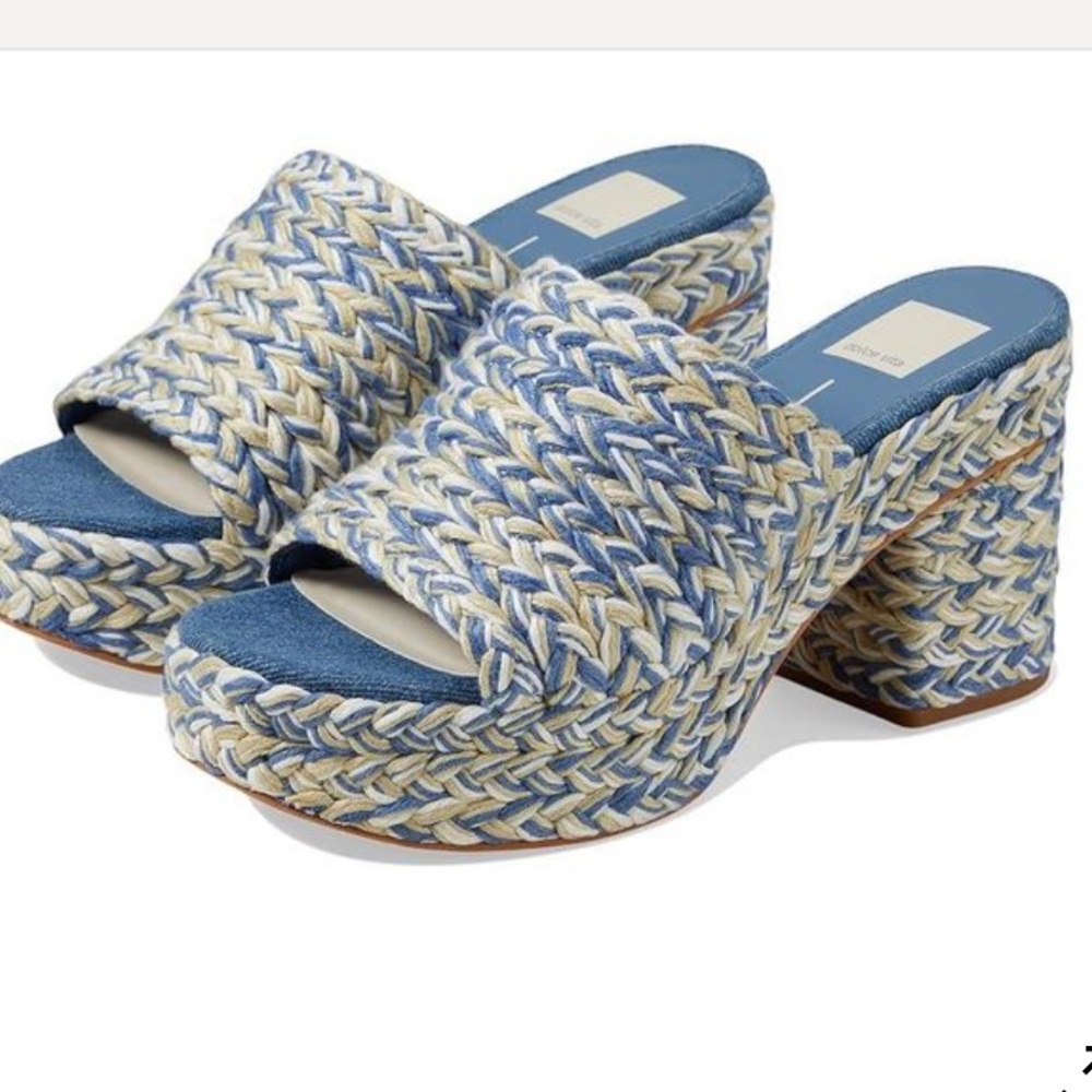 Dolce Vita Denim Blue/Natural Lady Woven Platform Sandals 5.5 NWOB